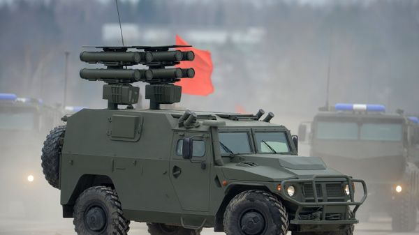 A Tiger armored vehicle with the Cornet anti-tank missile system during the joint Victory Parade drills of the combined parade unit, mechanized column and lineup of aircraft A Tiger armored vehicle with the Cornet anti-tank missile system during the joint Victory Parade drills of the combined parade unit, mechanized column and lineup of aircraft - Sputnik International