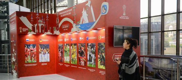 A stand with the 2017 Confederations Cup logo at the Sochi International Airport - Sputnik International