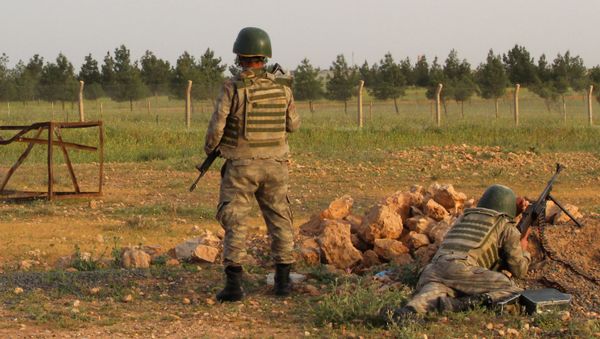 Turkish soldiers stand guard in the border town of Akcakale on the Turkish-Syrian border in Sanliurfa province, Turkey, April 27, 2017 - Sputnik International