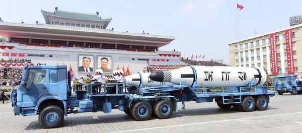 In this Saturday, April 15, 2017, photo distributed by the North Korean government, Polaris submarine launched ballistic missiles (SLBM) are paraded to celebrate the 105th birth anniversary of Kim Il Sung, the country's late founder, in Pyongyang, North Korea. - Sputnik International