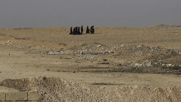 Iraqi citizens fleeing the fighting between Iraqi forces and Islamic State militants, walk in the desert as they try to reach a point where Iraqi forces transfer people from the the front line neighborhoods to refugee camps - Sputnik International