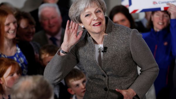 Britain's Prime Minister Theresa May speaks at an election campaign rally near Aberdeen in Scotland, Britain April 29, 2017. Britain's Prime Minister Theresa May speaks at an election campaign rally near Aberdeen in Scotland, Britain April 29, 2017. - Sputnik International