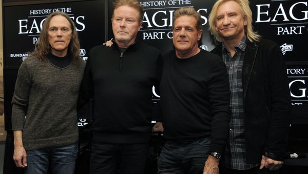 In this Jan.19, 2013 file photo, from left, Timothy B. Schmit, Don Henley, Glenn Frey and Joe Walsh of The Eagles pose together after a news conference in Park City, Utah. - Sputnik International