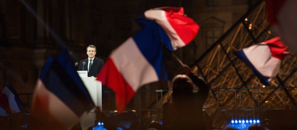 French President elect Emmanuel Macron on the stage at his victory rally near the Louvre in Paris, France May 7, 2017. French President elect Emmanuel Macron on the stage at his victory rally near the Louvre in Paris, France May 7, 2017. - Sputnik International