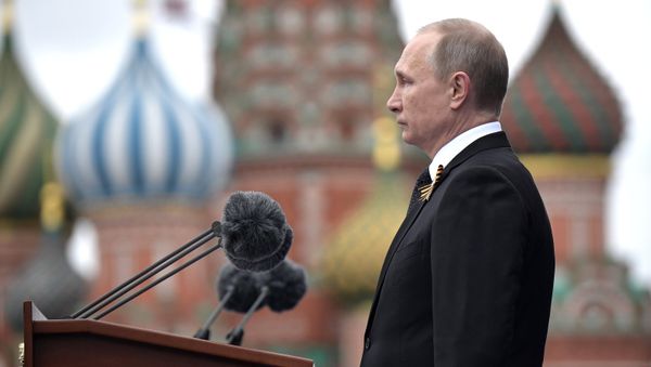 Russian President Vladimir Putin speaks during the Victory Day military parade marking the World War II anniversary at Red Square in Moscow. Russian President Vladimir Putin speaks during the Victory Day military parade marking the World War II anniversary at Red Square in Moscow. - Sputnik International
