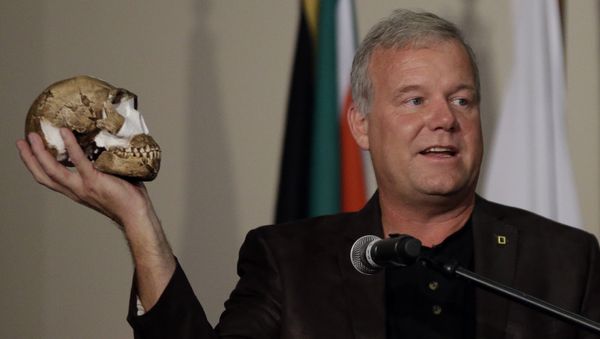 Lee Berger, a professor at the University of the Witwatersrand, holds a reconstruction of the skull of Homo naledi at Magaliesburg, South Africa, Thursday, Sept. 10, 2015. - Sputnik International