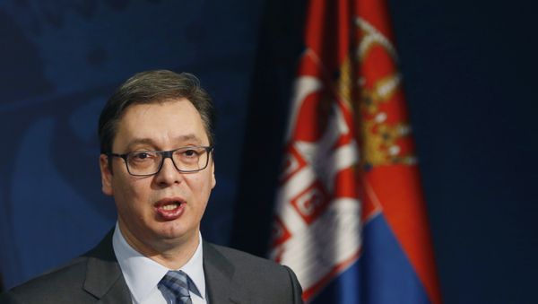Serbian Prime Minister Aleksandar Vucic speaks during a press conference in Belgrade, Serbia, Thursday, April 27, 2017 - Sputnik International