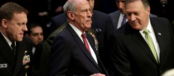 L-R) NSA Director Adm. Mike Rogers, Director of National Intelligence Daniel Coats and CIA Director Mike Pompeo arrive to testify before a Senate Intelligence Committee hearing on Capitol Hill in Washington, U.S., May 11, 2017 L-R) NSA Director Adm. Mike Rogers, Director of National Intelligence Daniel Coats and CIA Director Mike Pompeo arrive to testify before a Senate Intelligence Committee hearing on Capitol Hill in Washington, U.S., May 11, 2017 - Sputnik International