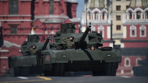 A T-14 Armata tank during the final rehearsal of the military parade in Moscow marking the 72nd anniversary of the victory in the Great Patriotic War of 1941-1945 A T-14 Armata tank during the final rehearsal of the military parade in Moscow marking the 72nd anniversary of the victory in the Great Patriotic War of 1941-1945 - Sputnik International