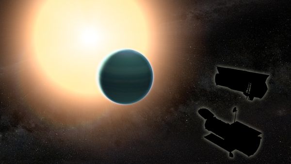 The atmosphere of the distant warm Neptune HAT-P-26b, illustrated here, is unexpectedly primitive, composed primarily of hydrogen and helium. The atmosphere of the distant warm Neptune HAT-P-26b, illustrated here, is unexpectedly primitive, composed primarily of hydrogen and helium. - Sputnik International