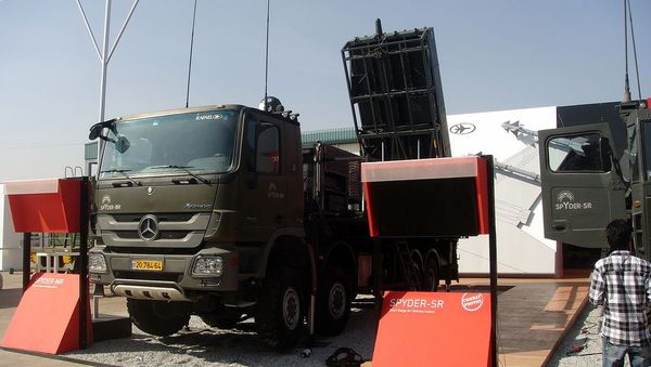 Rafael SPYDER SAM (Surface to Air Missile) air defense System at static display Aero India 2013 - Sputnik International
