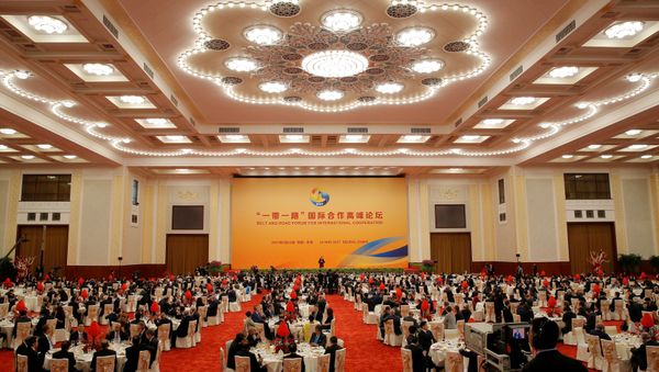 A view shows guests listen while Chinese President Xi Jinping delivers a speech during a welcome banquet for the Belt and Road Forum at the Great Hall of the People in Beijing, China, 14 May 2017 A view shows guests listen while Chinese President Xi Jinping delivers a speech during a welcome banquet for the Belt and Road Forum at the Great Hall of the People in Beijing, China, 14 May 2017 - Sputnik International