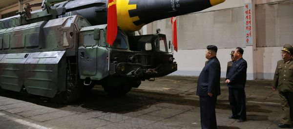 North Korean leader Kim Jong Un inspects the long-range strategic ballistic rocket Hwasong-12 (Mars-12) in this undated photo released by North Korea's Korean Central News Agency (KCNA) on May 15, 2017. North Korean leader Kim Jong Un inspects the long-range strategic ballistic rocket Hwasong-12 (Mars-12) in this undated photo released by North Korea's Korean Central News Agency (KCNA) on May 15, 2017. - Sputnik International