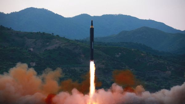 The long-range strategic ballistic rocket Hwasong-12 (Mars-12) is launched during a test in this undated photo released by North Korea's Korean Central News Agency (KCNA) on May 15, 2017. The long-range strategic ballistic rocket Hwasong-12 (Mars-12) is launched during a test in this undated photo released by North Korea's Korean Central News Agency (KCNA) on May 15, 2017. - Sputnik International