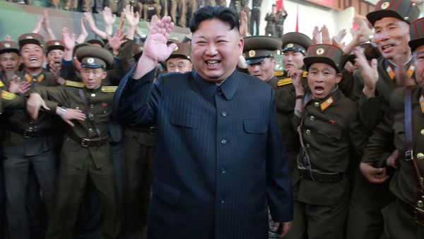 North Korean leader Kim Jong Un reacts with members of the Korean People's Army in this undated photo released by North Korea's Korean Central News Agency (KCNA) on May 15, 2017. - Sputnik International