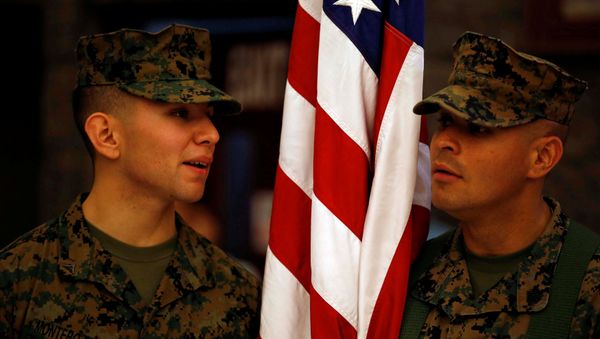 US soldiers wait for the start of the opening ceremony of Philippines and US military joint exercises called Balikatan (Shoulder to Shoulder), focusing on humanitarian and disaster response at Camp Aguinaldo in Quezon city, Metro Manila, Philippines May 8, 2017. - Sputnik International