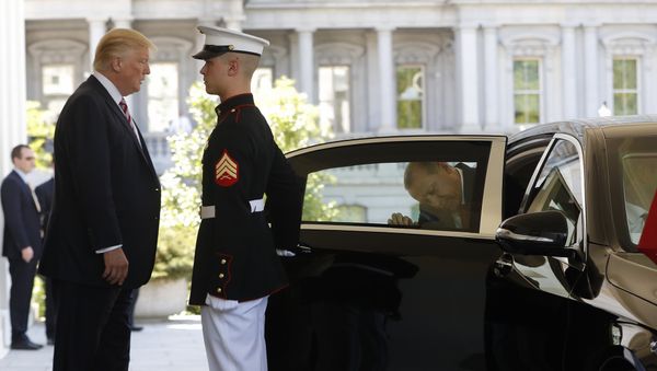 President Donald Trump watches Turkish President Recep Tayyip Erdogan get into his vehicle President Donald Trump watches Turkish President Recep Tayyip Erdogan get into his vehicle - Sputnik International