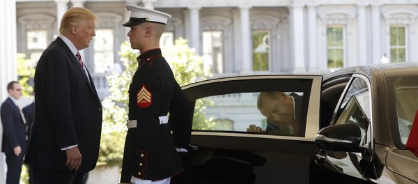 President Donald Trump watches Turkish President Recep Tayyip Erdogan get into his vehicle President Donald Trump watches Turkish President Recep Tayyip Erdogan get into his vehicle - Sputnik International