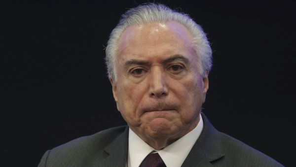 Brazil's President Michel Temer listens in during a event at the Brazilian Institute of Research in Brasilia, Brazil, Monday, May 8, 2017 - Sputnik International