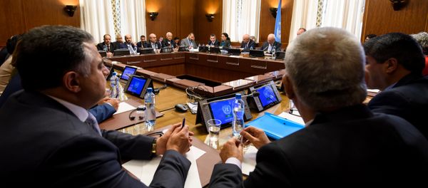 General view during a meeting of a delegation of Syria's main opposition High Negotiations Committee (HNC) with UN Special Envoy for Syria during peace talks at the United Nations Offices in Geneva, Switzerland, May 19, 2017 - Sputnik International