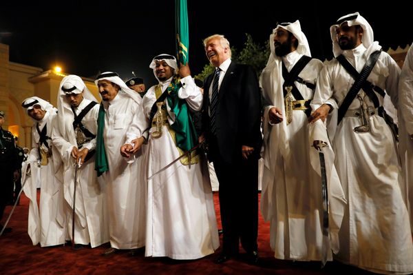 U.S. President Donald Trump dances with a sword as he arrives to a welcome ceremony at Al Murabba Palace in Riyadh, Saudi Arabia May 20, 2017 U.S. President Donald Trump dances with a sword as he arrives to a welcome ceremony at Al Murabba Palace in Riyadh, Saudi Arabia May 20, 2017 - Sputnik International