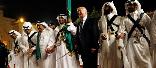 U.S. President Donald Trump dances with a sword as he arrives to a welcome ceremony at Al Murabba Palace in Riyadh, Saudi Arabia May 20, 2017 U.S. President Donald Trump dances with a sword as he arrives to a welcome ceremony at Al Murabba Palace in Riyadh, Saudi Arabia May 20, 2017 - Sputnik International
