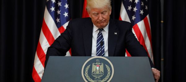 U.S. President Donald Trump speaks about the apparent attack in Manchester, England, before his remarks alongside Palestinian President Mahmoud Abbas after their meeting at the Presidential Palace in the West Bank city of Bethlehem May 23, 2017. U.S. President Donald Trump speaks about the apparent attack in Manchester, England, before his remarks alongside Palestinian President Mahmoud Abbas after their meeting at the Presidential Palace in the West Bank city of Bethlehem May 23, 2017. - Sputnik International