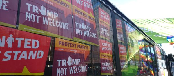 Crowds protest the arrival of US President Donald Trump in Brussels on May 24. Crowds protest the arrival of US President Donald Trump in Brussels on May 24. - Sputnik International
