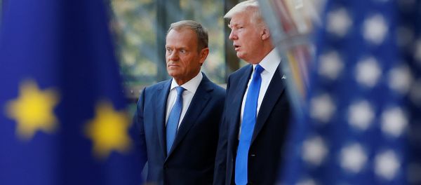U.S. President Donald Trump (R) walks with the President of the European Council Donald Tusk in Brussels, Belgium, May 25, 2017. U.S. President Donald Trump (R) walks with the President of the European Council Donald Tusk in Brussels, Belgium, May 25, 2017. - Sputnik International