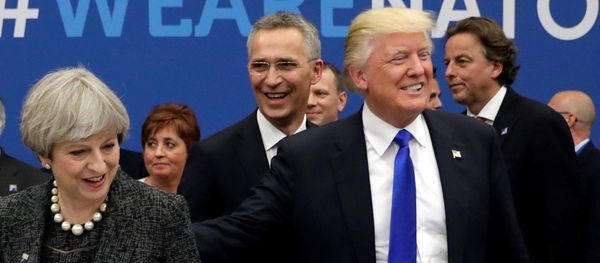 Britain's Foreign Secretary Boris Johnson (L), U.S. President Donald Trump (R) and Britain's Prime Minister Theresa May (C) attend a working dinner meeting at the NATO headquarters during a NATO summit of heads of state and government in Brussels, Belgium, May 25, 2017. Britain's Foreign Secretary Boris Johnson (L), U.S. President Donald Trump (R) and Britain's Prime Minister Theresa May (C) attend a working dinner meeting at the NATO headquarters during a NATO summit of heads of state and government in Brussels, Belgium, May 25, 2017. - Sputnik International