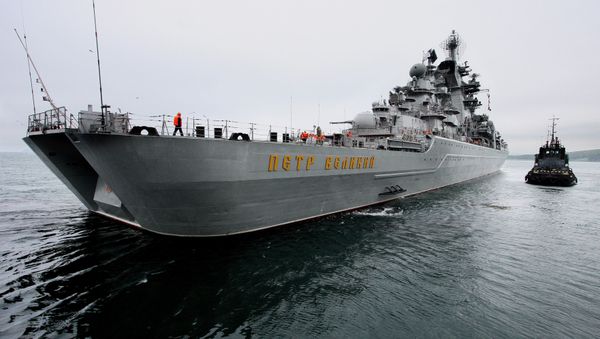 The Peter the Great cruiser seen in the Strelok Gulf. File photo - Sputnik International