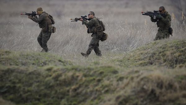 US Marines advance on the Black Sea shore during training at the Capu Midia Surface to Air Firing Range, on the Black Sea coast in Romania - Sputnik International