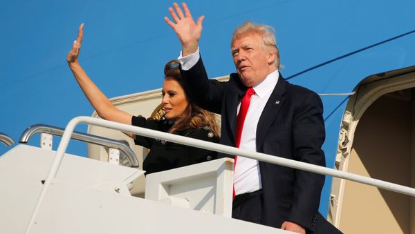 U.S. President Donald Trump and first lady Melania Trump wave outside Air Force One before returning to Washington D.C. at Sigonella Air Force Base in Sigonella, Sicily, Italy, May 27, 2017 U.S. President Donald Trump and first lady Melania Trump wave outside Air Force One before returning to Washington D.C. at Sigonella Air Force Base in Sigonella, Sicily, Italy, May 27, 2017 - Sputnik International
