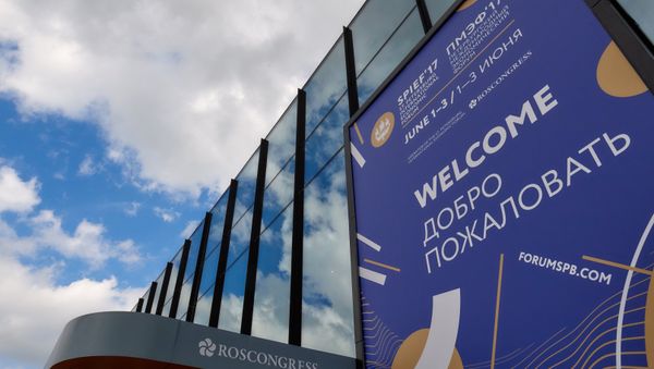 An information stand with the logo of the 2017 St. Petersburg International Economic Forum (SPIEF) An information stand with the logo of the 2017 St. Petersburg International Economic Forum (SPIEF) - Sputnik International