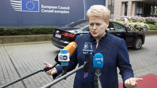 Lithuanian President Dalia Grybauskaite speaks with the media as she arrives for an EU summit in Brussels on Wednesday, June 29, 2016. - Sputnik International