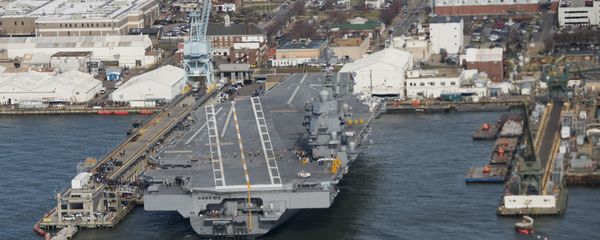 The pre-commissioned USS Gerald R. Ford aircraft carrier is seen after a visit by US President Donald Trump in Newport News, Virginia The pre-commissioned USS Gerald R. Ford aircraft carrier is seen after a visit by US President Donald Trump in Newport News, Virginia - Sputnik International