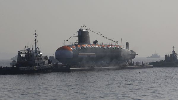 Khanderi, India’s second Scorpene class submarine is seen in the Arabian Sea after its launch at the Mazagon Dock Shipbuilders Limited in Mumbai, India Khanderi, India’s second Scorpene class submarine is seen in the Arabian Sea after its launch at the Mazagon Dock Shipbuilders Limited in Mumbai, India - Sputnik International