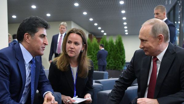 President Vladimir Putin and Prime Minister of the Kurdistan Regional Government of Iraqi Kurdistan Nechervan Barzani, left, meet at the ExpoForum exhibition center on the sidelines of the 2017 St. Petersburg International Economic Forum President Vladimir Putin and Prime Minister of the Kurdistan Regional Government of Iraqi Kurdistan Nechervan Barzani, left, meet at the ExpoForum exhibition center on the sidelines of the 2017 St. Petersburg International Economic Forum - Sputnik International