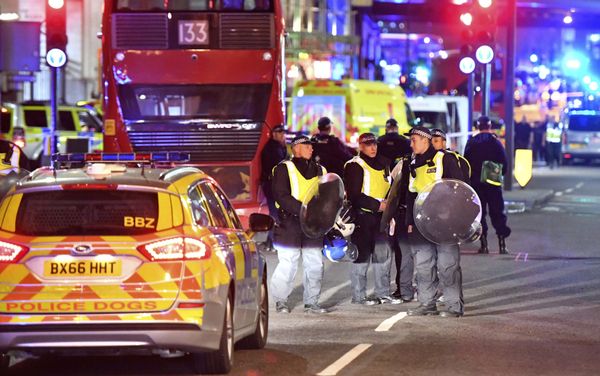 Police officers with riot shields on Borough High Street after an incident in central London, Saturday, June 3, 2017. - Sputnik International