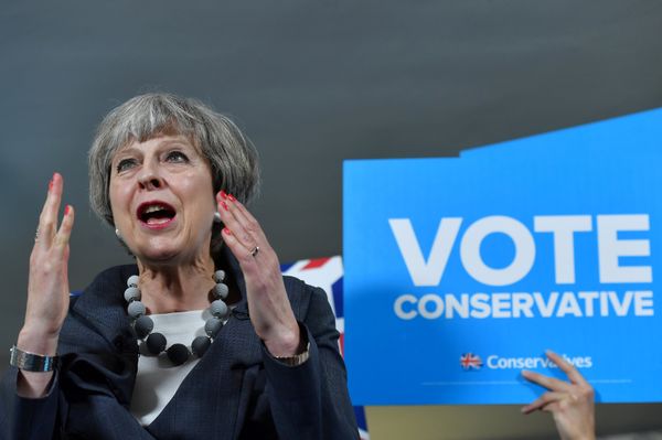 Britain's Prime Minister Theresa May delivers a speech during an election campaign visit to Langton Rugby Club in Stoke-on-Trent, June 6, 2017. - Sputnik International