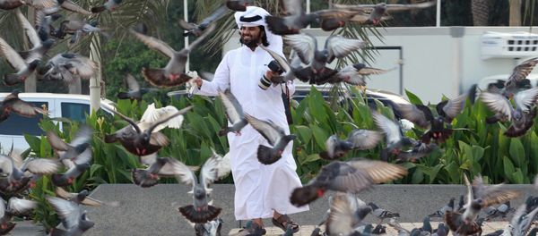 A man looks at pigeons at Souq Waqif market in Doha, Qatar, June 6, 2017. - Sputnik International