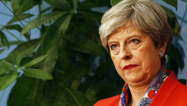 Britain's Prime Minister Theresa May listens as the declaration at her constituency is made for in the general election in Maidenhead, England, Friday, June 9, 2017. - Sputnik International