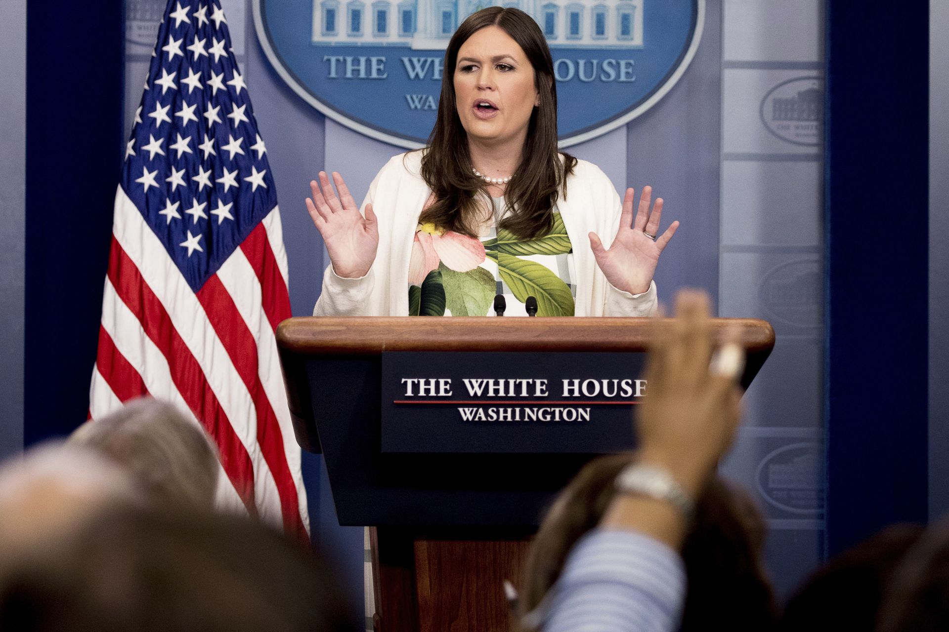 White House deputy press secretary Sarah Huckabee Sanders talks to the media during the daily press briefing at the White House in Washington White House deputy press secretary Sarah Huckabee Sanders talks to the media during the daily press briefing at the White House in Washington - Sputnik International, 1920, 03.12.2023
