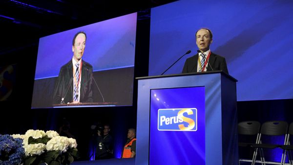 Newley-elected chairman of the Finns Party and Member of the European Parliament Jussi Halla-aho delivers his speech at the Finns Party congress in Jyvaskyla, Finland June 11, 2017 Newley-elected chairman of the Finns Party and Member of the European Parliament Jussi Halla-aho delivers his speech at the Finns Party congress in Jyvaskyla, Finland June 11, 2017 - Sputnik International