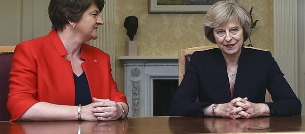 This is a July 25, 2016 file photo of of Arlene Foster, left, leader of the Democratic Unionist Party, with Britain's Prime Minister Theresa May, during a meeting in Belfast. This is a July 25, 2016 file photo of of Arlene Foster, left, leader of the Democratic Unionist Party, with Britain's Prime Minister Theresa May, during a meeting in Belfast. - Sputnik International