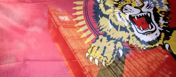 St. Stephen's Tower is seen through a Tamil Tiger flag during a protest on the streets outside the Houses of Parliament in London, Monday, May 18, 2009. - Sputnik International