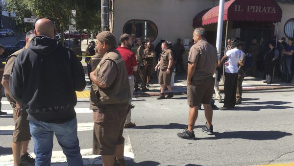 UPS workers gather outside after a reported shooting at a UPS warehouse and customer service center in San Francisco on Wednesday, June 14, 2017 UPS workers gather outside after a reported shooting at a UPS warehouse and customer service center in San Francisco on Wednesday, June 14, 2017 - Sputnik International