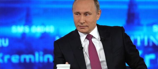 Russian President Vladimir Putin at the Gostiny Dvor studio during the annual Direct Line with Vladimir Putin broadcast live by Russian TV channels and radio stations - Sputnik International