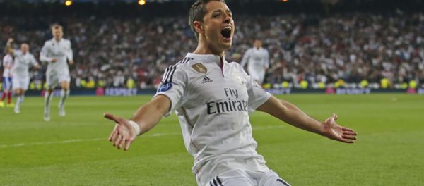 Real Madrid's Chicharito celebrates scoring his side's first goal during the second leg quarterfinal Champions League soccer match between Real Madrid and Atletico Madrid at Santiago Bernabeu stadium in Madrid, Spain Real Madrid's Chicharito celebrates scoring his side's first goal during the second leg quarterfinal Champions League soccer match between Real Madrid and Atletico Madrid at Santiago Bernabeu stadium in Madrid, Spain - Sputnik International
