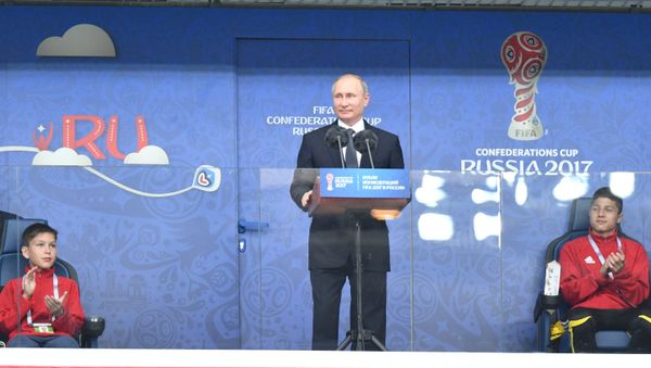 Russian President Vladimir Putin speaks at the St. Petersburg Arena ahead of the 2017 Confederations Cup opening match between the national teams of Russia and New Zealand Russian President Vladimir Putin speaks at the St. Petersburg Arena ahead of the 2017 Confederations Cup opening match between the national teams of Russia and New Zealand - Sputnik International